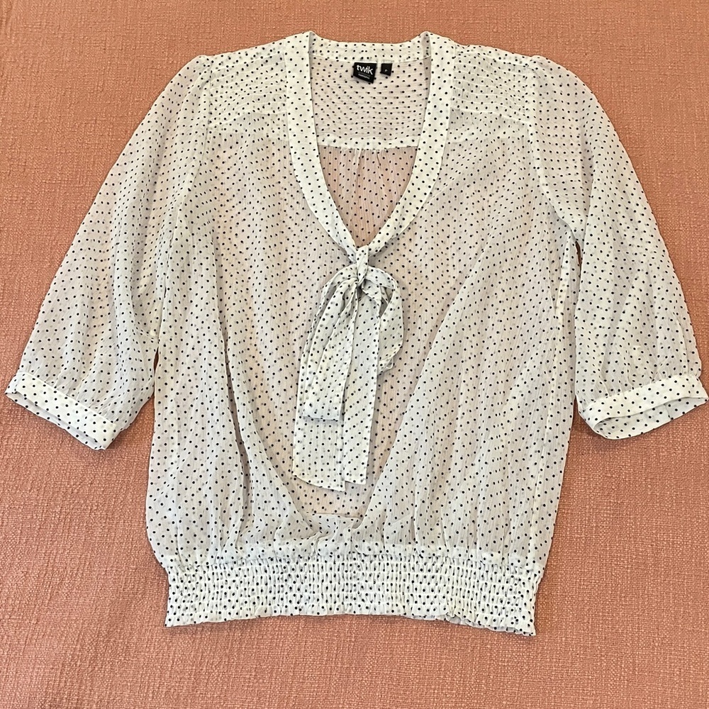 Twik small wm’s Sheer White Blouse with Black Dots